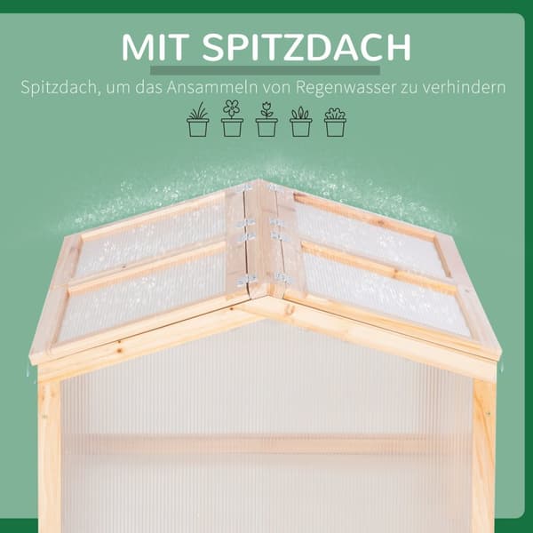 Cold Frame Drivhus Med Polykarbonat Av Tre, Værbestandig, Naturlig, 102X71X53Cm