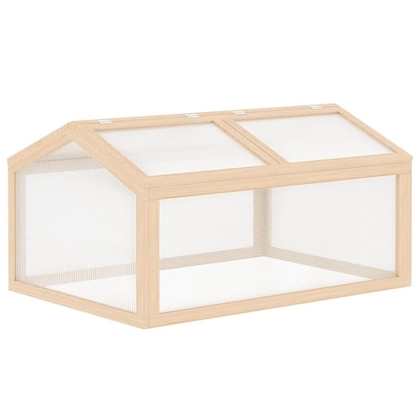 Cold Frame Drivhus Med Polykarbonat Av Tre, Værbestandig, Naturlig, 102X71X53Cm