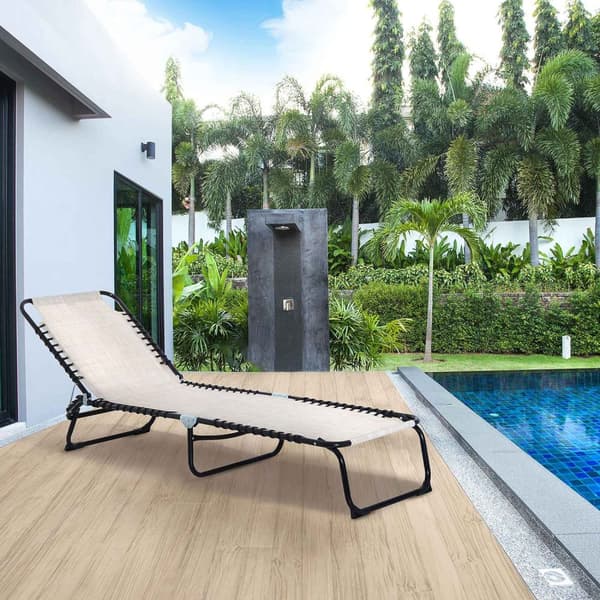 Solseng Sammenleggbar Hage Solseng Sammenleggbar Solseng Hage 4-Trinns Ryggstøtte Justerbar Stålnettstoff Beige 197 X 58 X 76 Cm