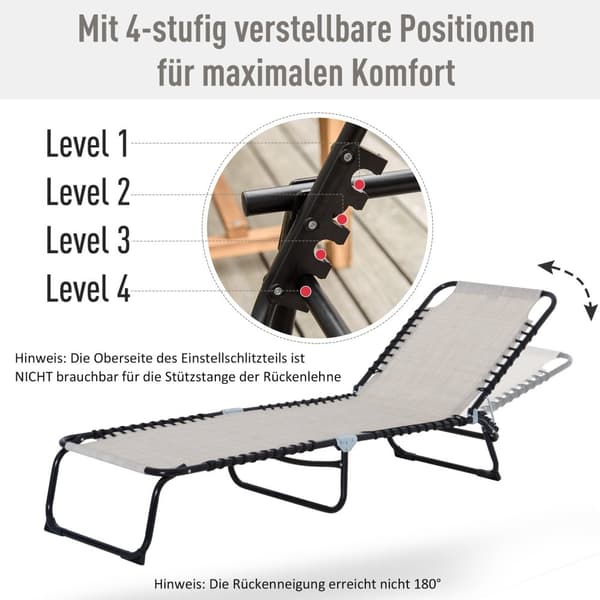 Solseng Sammenleggbar Hage Solseng Sammenleggbar Solseng Hage 4-Trinns Ryggstøtte Justerbar Stålnettstoff Beige 197 X 58 X 76 Cm