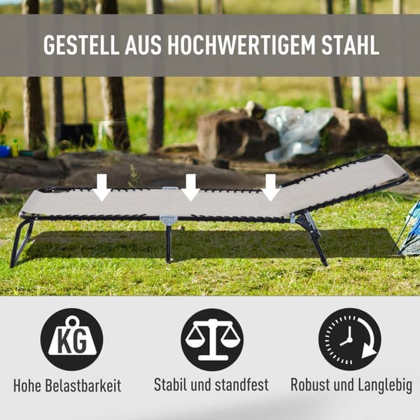 Solseng Sammenleggbar Hage Solseng Sammenleggbar Solseng Hage 4-Trinns Ryggstøtte Justerbar Stålnettstoff Beige 197 X 58 X 76 Cm