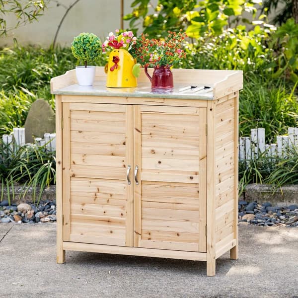 Haveskab Plantebord Med Underskab Træ Udstyr Skab Skab Med 2 Hylder Redskabsskur Haveskur Udendørs Natur 83 X 40 X 92 Cm
