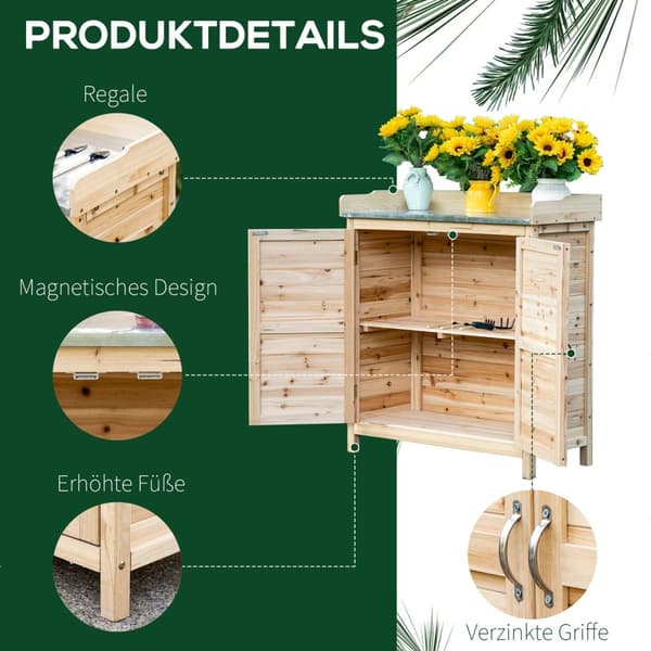 Haveskab Plantebord Med Underskab Træ Udstyr Skab Skab Med 2 Hylder Redskabsskur Haveskur Udendørs Natur 83 X 40 X 92 Cm