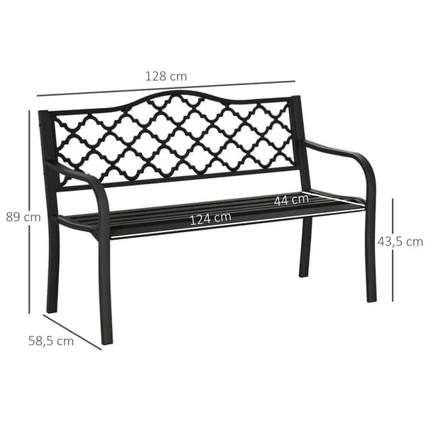 Hagebenk 2-Seters Elegant Parkbenk Laget Av Metall, Opptil 240 Kg, Med Rygg Og Armlener, Støpejern, Svart, 128X58,5X89 Cm