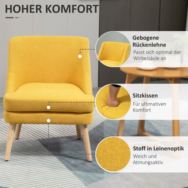 Spisestuestol Kjøkkenstol Med Armlener Polstret Stol Stuestol Kontorstol Til Stue Soverom Lin Touch Wood Gul