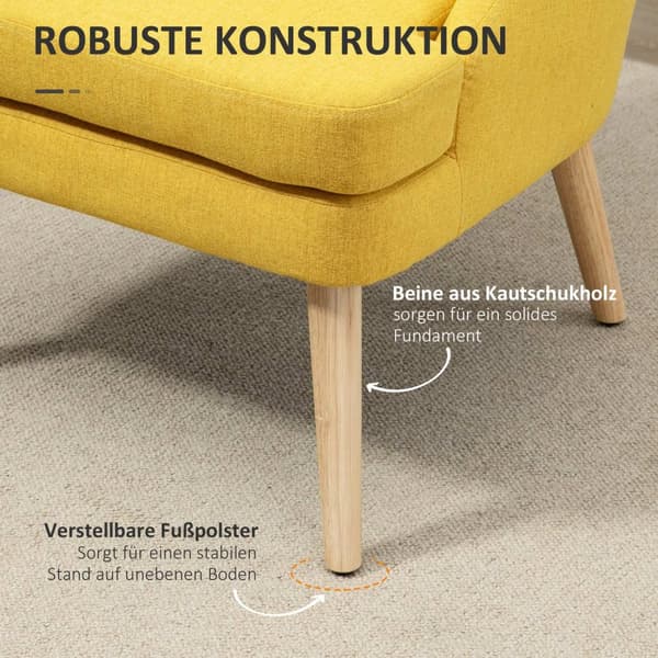Spisestuestol Kjøkkenstol Med Armlener Polstret Stol Stuestol Kontorstol Til Stue Soverom Lin Touch Wood Gul