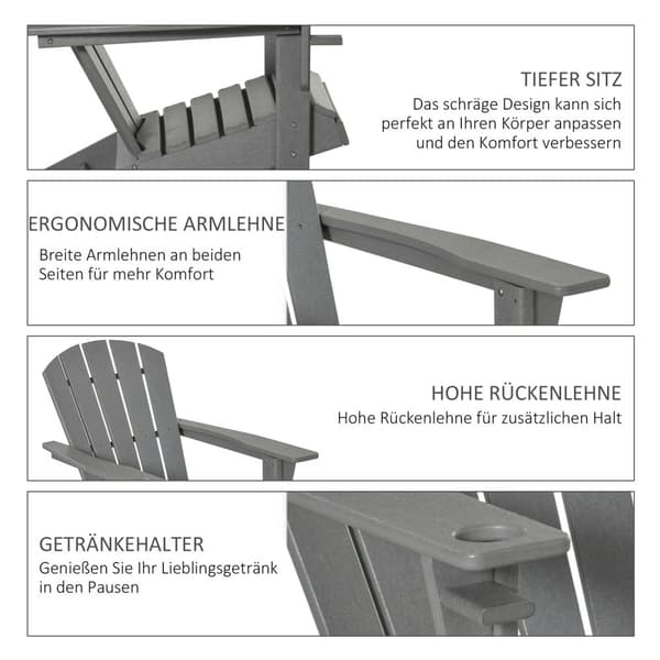 Adirondack Havestol Med Kopholder Havestol Havemøbler Balkonstol Grå Plast 75 X 87 X 90 Cm