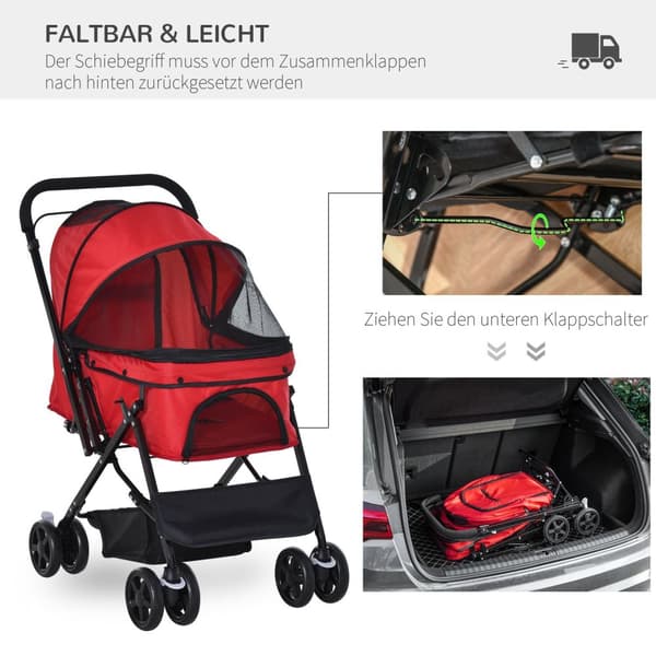 Hundevogn Oxford Rød 76,5X52X95Cm Små Hunde Og Katte