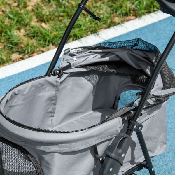 Dog Cart Hundvagn Med Hopfällbar Funktion Husdjursvagn För Små Hundar Och Katter Pet Cart Cat Buggy Oxford Grå 67 X 45 X 96 Cm