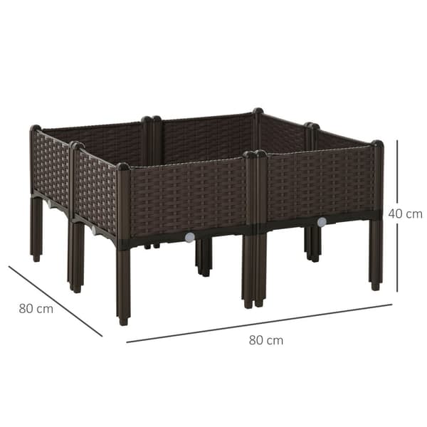 Hevet Seng 4-Delt Plantekasse Med Dreneringshull, Rattan Look, Diy, Brun, 40X40X44Cm