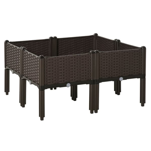 Højbed 4-Delt Plantekasse Med Drænhuller, Rattan Look, Diy, Brun, 40X40X44Cm