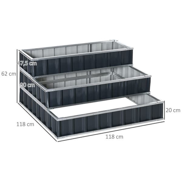 Steel Upphöjd Säng 3-Vånings Trädgårdssäng Med T-Shape Växtskyltar Handskar Växtbädd Örtbädd Blomstrappa För Balkong Trädgård Mörkgrå 118 X 118 X 62 C