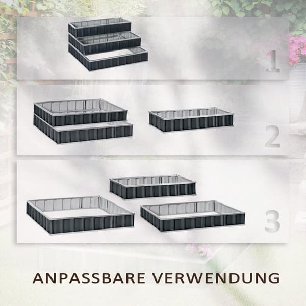 Steel Upphöjd Säng 3-Vånings Trädgårdssäng Med T-Shape Växtskyltar Handskar Växtbädd Örtbädd Blomstrappa För Balkong Trädgård Mörkgrå 118 X 118 X 62 C