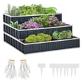 Miniatyrbild 1 av 10: Steel Upphöjd Säng 3-Vånings Trädgårdssäng Med T-Shape Växtskyltar Handskar Växtbädd Örtbädd Blomstrappa För Balkong Trädgård Mörkgrå 118 X 118 X 62 C