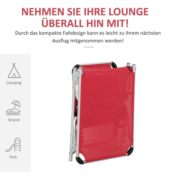 Solseng Hage Solseng Aluminiumsstoff Solseng Avslapningsseng 5-Veis Justerbar Sammenleggbar Ergonomisk Mesh Rød 170 X 60 X 76 Cm