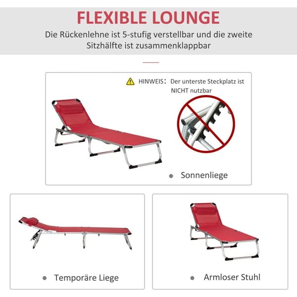 Solseng Hage Solseng Aluminiumsstoff Solseng Avslapningsseng 5-Veis Justerbar Sammenleggbar Ergonomisk Mesh Rød 170 X 60 X 76 Cm
