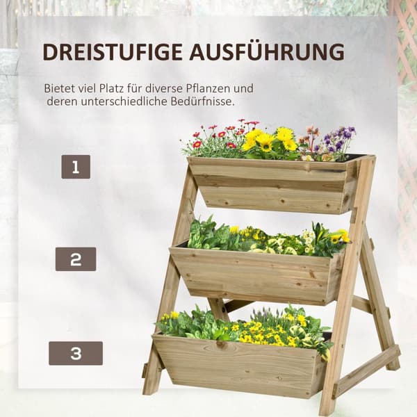 Højseng Blomstertrappe Træ Blomsterstige Med 3 Hylder Plantetrapper Plantehylde Plantestativ Blomsterhylde Blomsterstativ Naturlig 71X61X77Cm
