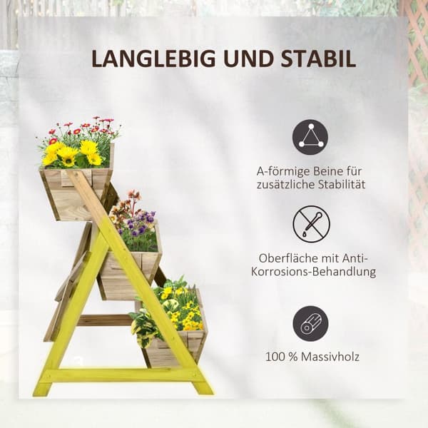 Højseng Blomstertrappe Træ Blomsterstige Med 3 Hylder Plantetrapper Plantehylde Plantestativ Blomsterhylde Blomsterstativ Naturlig 71X61X77Cm
