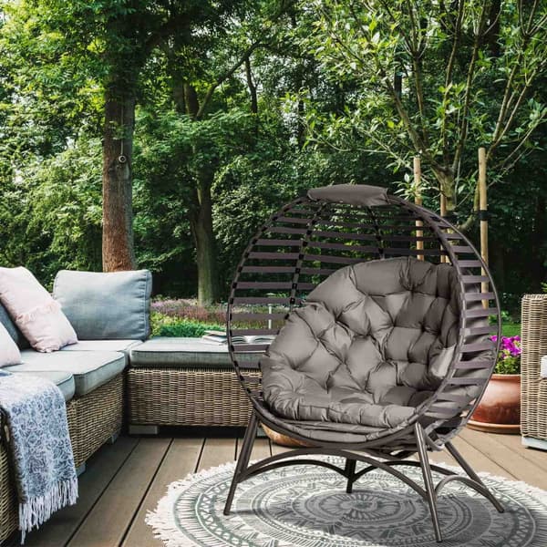 Papasan Stol Hagestol 2 Kurver Puter Oval Lounge Stol Sammenleggbar Balkong Patio Sand Brun Stål 118X75X139Cm