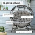 Miniatyrbilde 5 av 10: Papasan Stol Hagestol 2 Kurver Puter Oval Lounge Stol Sammenleggbar Balkong Patio Sand Brun Stål 118X75X139Cm