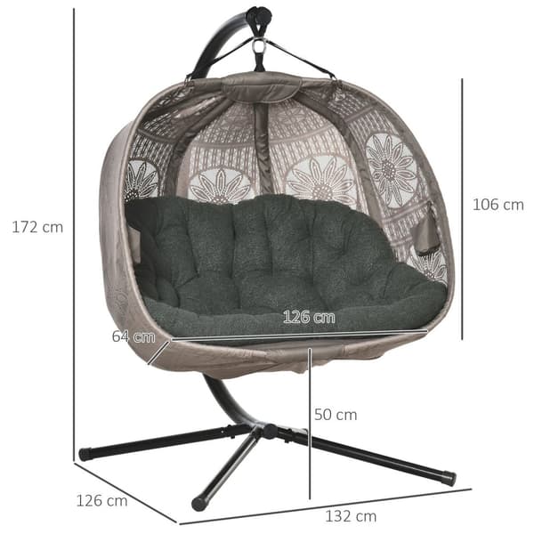 Hengestol Hengekurv Med Ramme For 2 Personer Hengende Swing Hengestol Med Putekurv Sammenleggbar Blomsterstrikket Stoff Stål