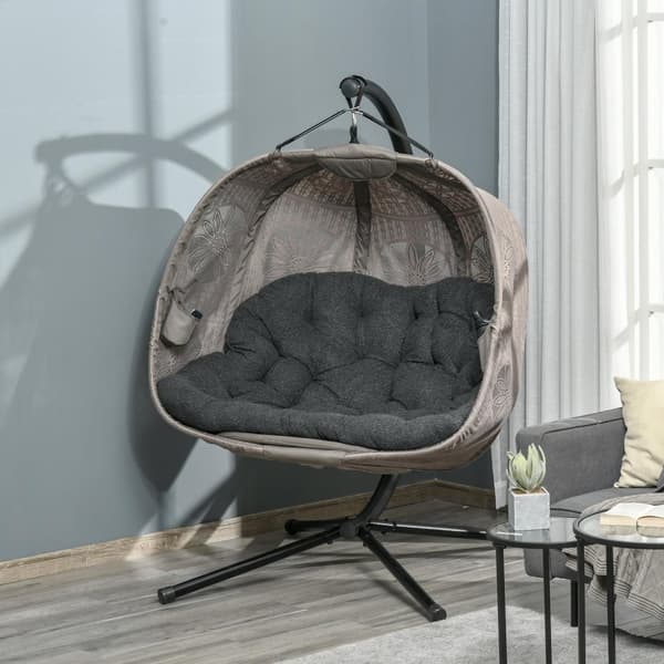 Hengestol Hengekurv Med Ramme For 2 Personer Hengende Swing Hengestol Med Putekurv Sammenleggbar Blomsterstrikket Stoff Stål