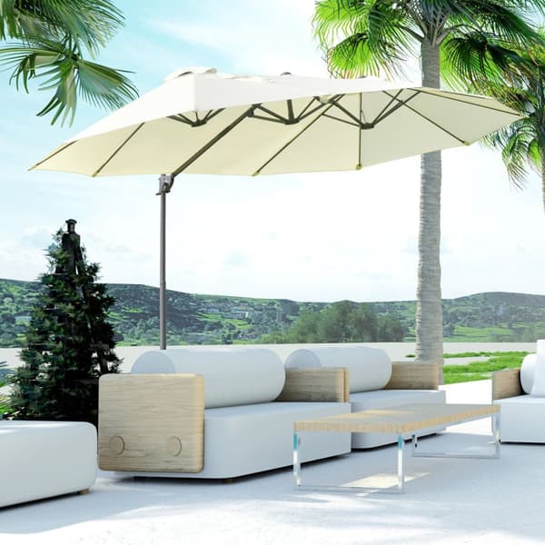 Double Parasol Cantilever Sateenvarjo Tuplasateenvarjo Kammella Säädettävä Puutarhasateenvarjo Auringonsuoja Metalli Kermanvalkoinen 440 X 270 X 250 C