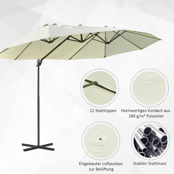 Double Parasol Cantilever Sateenvarjo Tuplasateenvarjo Kammella Säädettävä Puutarhasateenvarjo Auringonsuoja Metalli Kermanvalkoinen 440 X 270 X 250 C