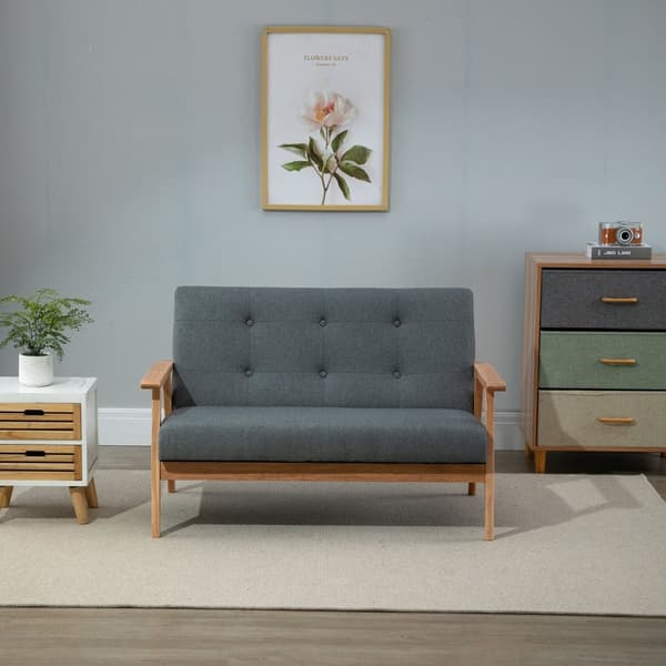 Dobbel Sofa Polstring Loveseat, Kompakt Design, To-Seter, Stoffsofa, 2-Seter, Lin Og Gummitre, Grå, 115X66,5X73Cm