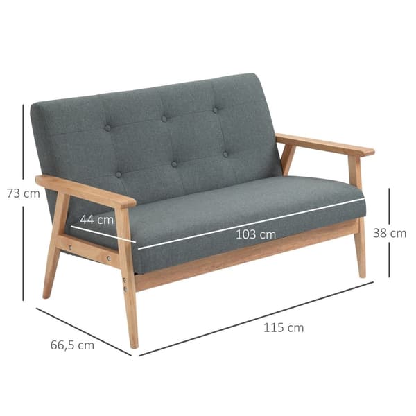 Dobbel Sofa Polstring Loveseat, Kompakt Design, To-Seter, Stoffsofa, 2-Seter, Lin Og Gummitre, Grå, 115X66,5X73Cm