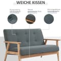 Miniatyrbilde 5 av 10: Dobbel Sofa Polstring Loveseat, Kompakt Design, To-Seter, Stoffsofa, 2-Seter, Lin Og Gummitre, Grå, 115X66,5X73Cm