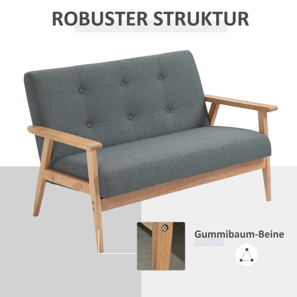 Dobbel Sofa Polstring Loveseat, Kompakt Design, To-Seter, Stoffsofa, 2-Seter, Lin Og Gummitre, Grå, 115X66,5X73Cm