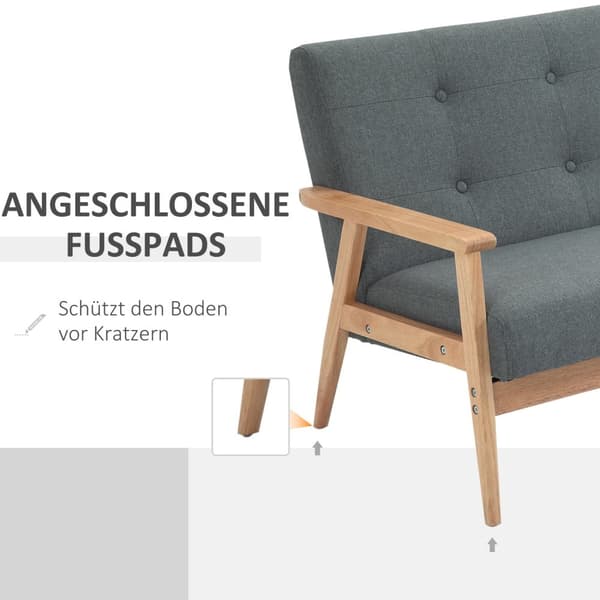 Dobbel Sofa Polstring Loveseat, Kompakt Design, To-Seter, Stoffsofa, 2-Seter, Lin Og Gummitre, Grå, 115X66,5X73Cm