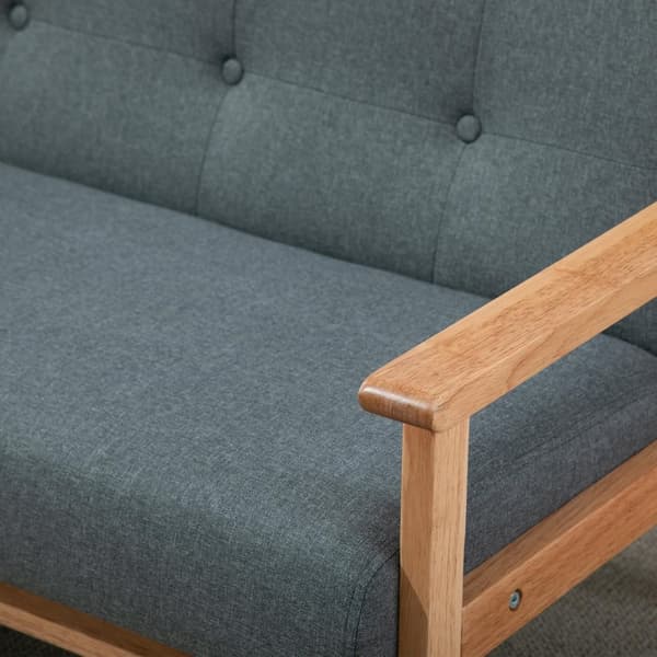 Dobbel Sofa Polstring Loveseat, Kompakt Design, To-Seter, Stoffsofa, 2-Seter, Lin Og Gummitre, Grå, 115X66,5X73Cm