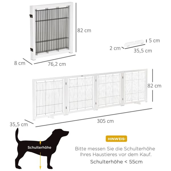 Dør Sikkerhedslåge Træbarriere Til Hunde Beskyttelsesport Hundeport Sikkerhedsdør Tovejs Foldestål Hvid 305 X 35,5 X 82 Cm