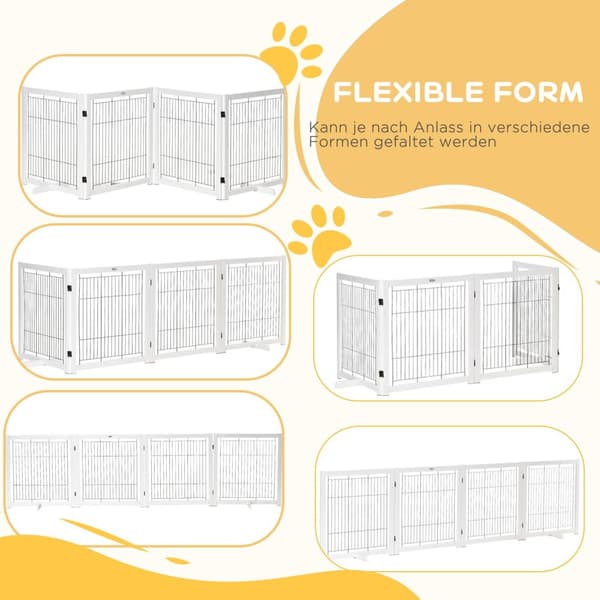 Dør Sikkerhedslåge Træbarriere Til Hunde Beskyttelsesport Hundeport Sikkerhedsdør Tovejs Foldestål Hvid 305 X 35,5 X 82 Cm