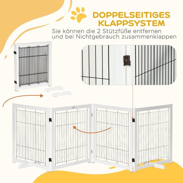 Dør Sikkerhedslåge Træbarriere Til Hunde Beskyttelsesport Hundeport Sikkerhedsdør Tovejs Foldestål Hvid 305 X 35,5 X 82 Cm