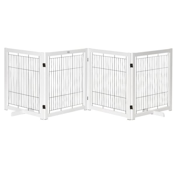 Dør Sikkerhedslåge Træbarriere Til Hunde Beskyttelsesport Hundeport Sikkerhedsdør Tovejs Foldestål Hvid 305 X 35,5 X 82 Cm