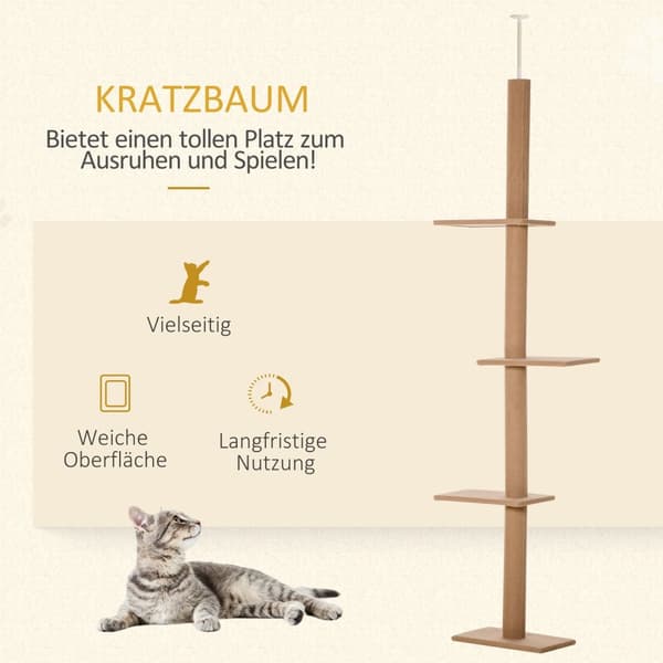 Høydejusterbar Skrapestolpe Klatretre For Katter, Leketre, Lysebrun, 43X27X228-260Cm