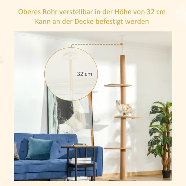 Høydejusterbar Skrapestolpe Klatretre For Katter, Leketre, Lysebrun, 43X27X228-260Cm