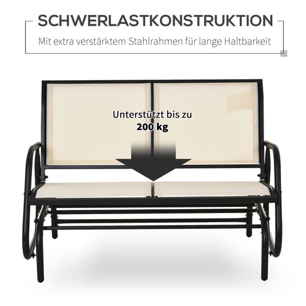 Gyngestol 2-Seter Hagebenk Hage Huske Sete Parkbenk Metall Hagemøbler Sort + Beige 120 X 70 X 85 Cm