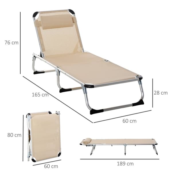 Hageseng Aluminium 5-Veis Justerbar Sammenleggbar Ergonomisk Mesh Beige 170X60X76Cm