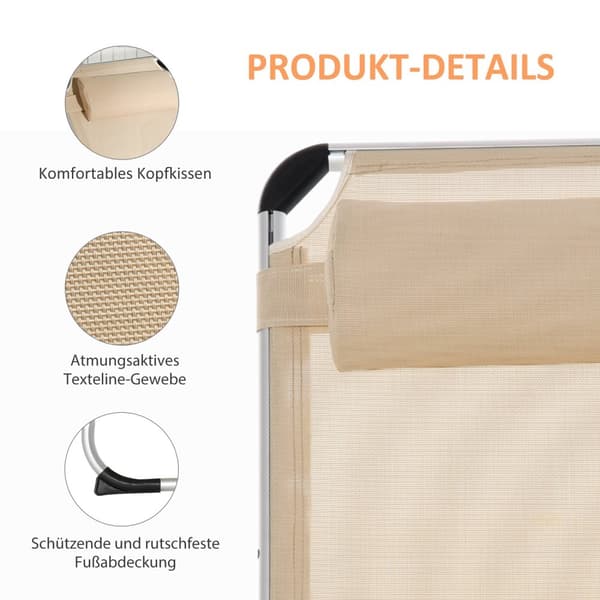 Hageseng Aluminium 5-Veis Justerbar Sammenleggbar Ergonomisk Mesh Beige 170X60X76Cm