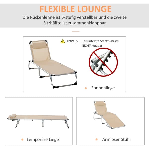 Hageseng Aluminium 5-Veis Justerbar Sammenleggbar Ergonomisk Mesh Beige 170X60X76Cm