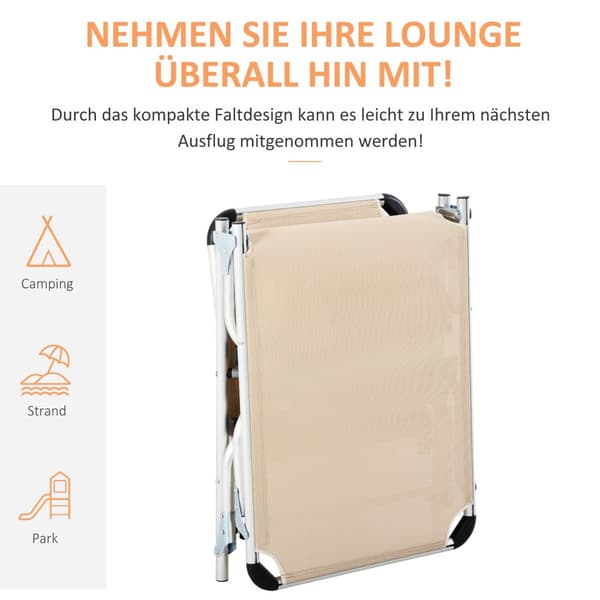 Hageseng Aluminium 5-Veis Justerbar Sammenleggbar Ergonomisk Mesh Beige 170X60X76Cm
