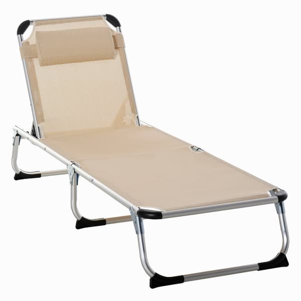 Hageseng Aluminium 5-Veis Justerbar Sammenleggbar Ergonomisk Mesh Beige 170X60X76Cm