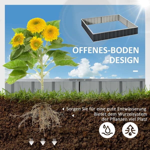 Diy Stål Højbed Haveseng Med T-Shape Planteskilte & Handsker, Mørkegrå