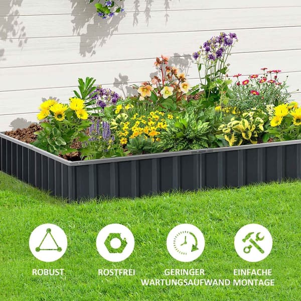 Diy Stål Højbed Haveseng Med T-Shape Planteskilte & Handsker, Mørkegrå