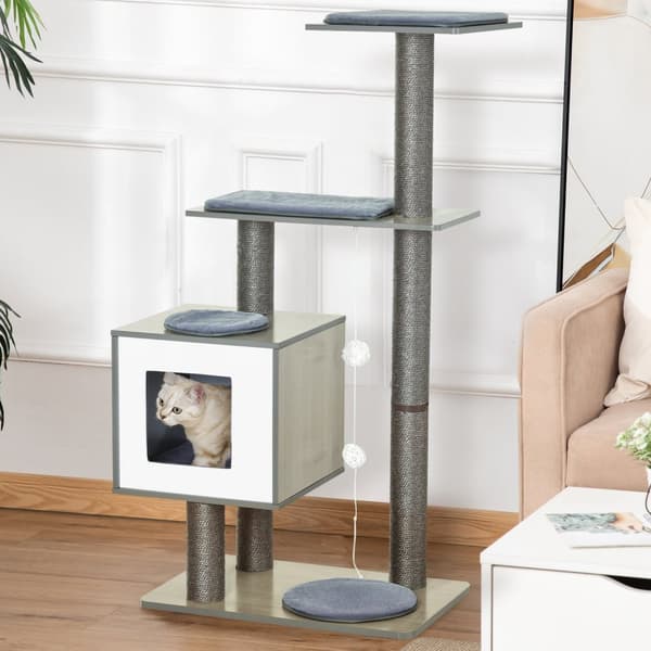 Cat Kradsestolpe Klatretræ Med Sisal, Polstring Og Legetøjsbold, Grå, 71,5X49,5X120 Cm