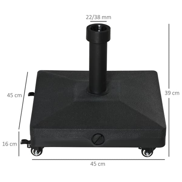 Parasollstativ Med Rulle, Kan Fylles Opp Til 20 Kg, For Paraplystenger 38/48 Mm, For Hage, Terrasse, Balkong, Svart, 45 X 45 Cm